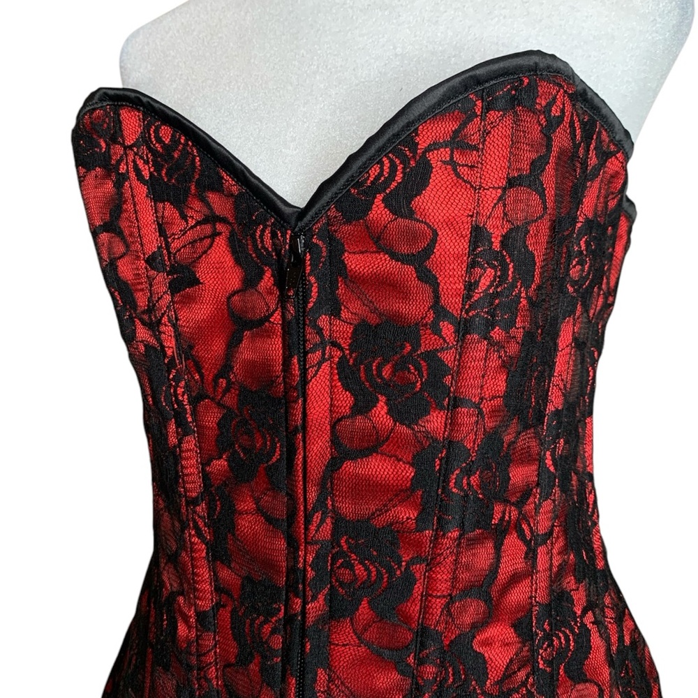 Daisy Corsets Red + Black Lace Corset Top - Picture 3 of 4